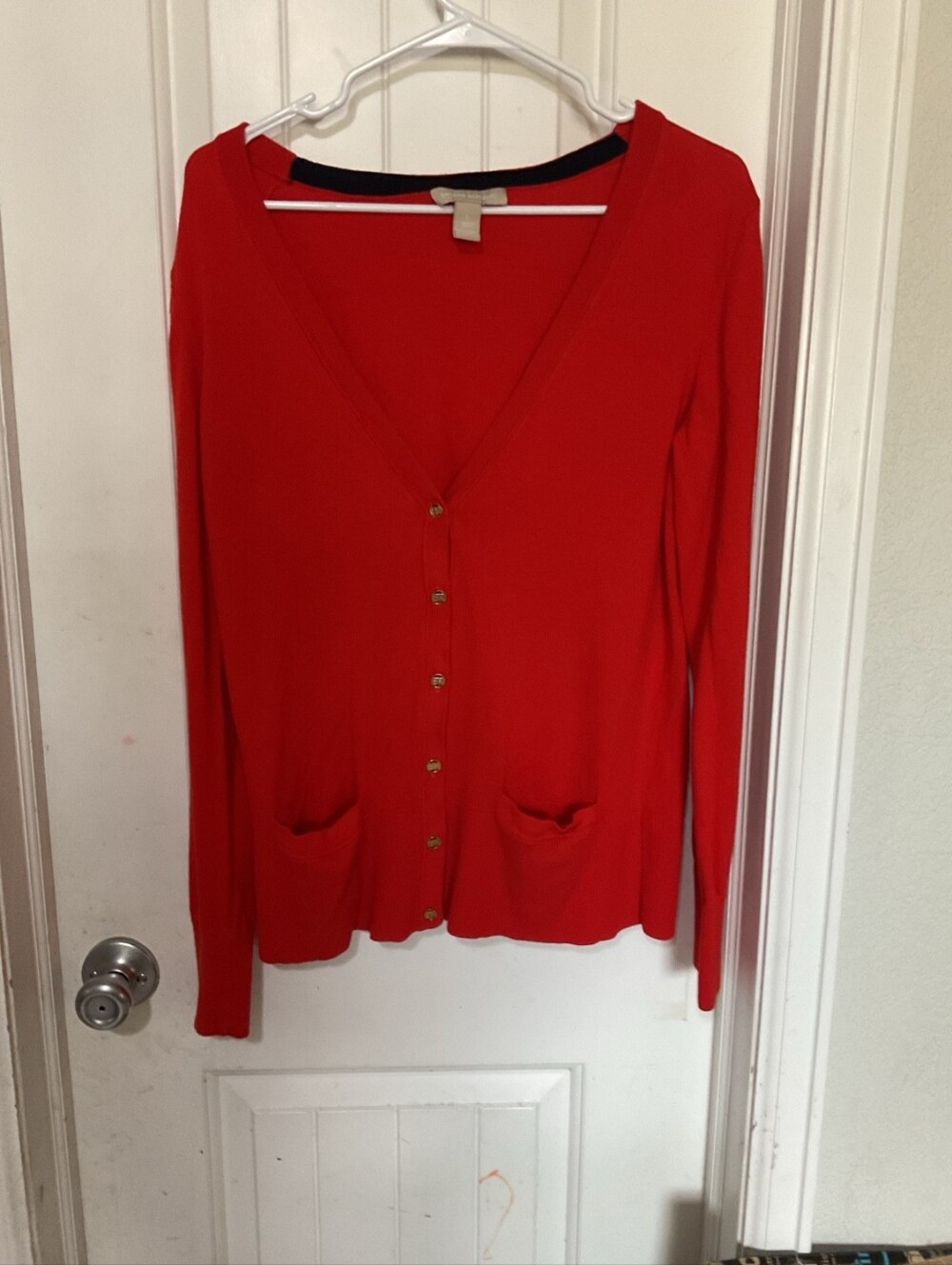 Banana Republic Red V-Neck Button Front Cardigan Sweater Women's Large